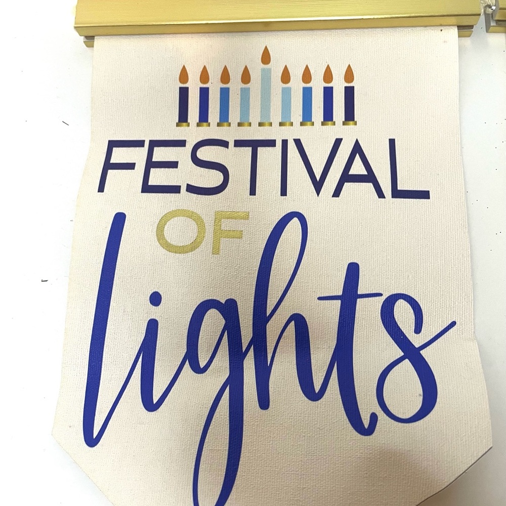 Festival of Lights Wall Banner, Hanukkah Wall Decor with hanger- Blue and Gold